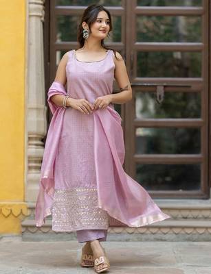 Women Ethnic Motifs Regular Thread Work Kurta with Trousers & With Dupatta 1