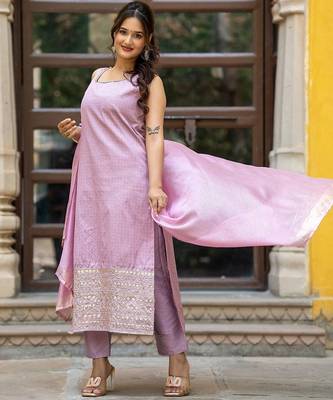 Women Ethnic Motifs Regular Thread Work Kurta with Trousers & With Dupatta 3