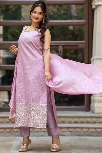 Women Ethnic Motifs Regular Thread Work Kurta with Trousers & With Dupatta