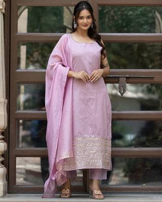 Women Ethnic Motifs Regular Thread Work Kurta with Trousers & With Dupatta 6