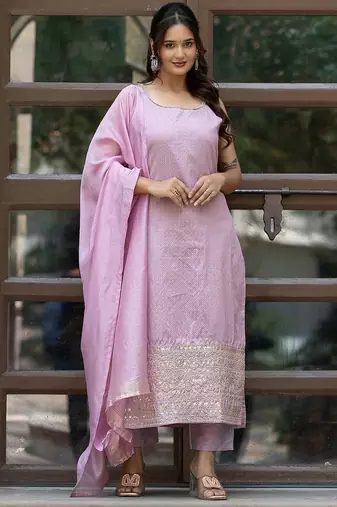 Women Ethnic Motifs Regular Thread Work Kurta with Trousers & With Dupatta