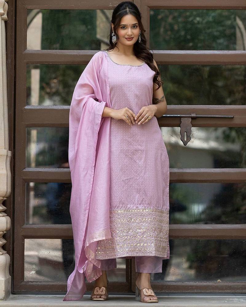 Women Ethnic Motifs Regular Thread Work Kurta with Trousers & With Dupatta