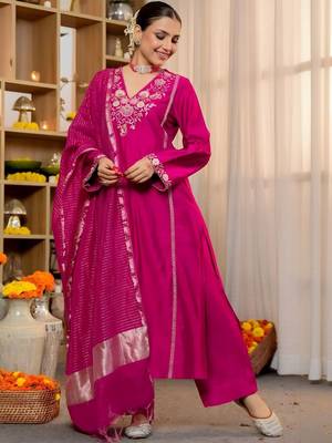 Women Ethnic Motifs Embroidered Regular Thread Work Kurta with Palazzos & With Dupatta 1