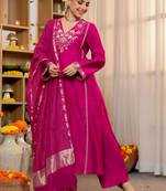 Women Ethnic Motifs Embroidered Regular Thread Work Kurta with Palazzos & With Dupatta