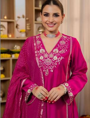Women Ethnic Motifs Embroidered Regular Thread Work Kurta with Palazzos & With Dupatta 2