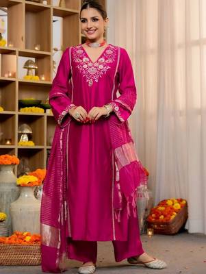 Women Ethnic Motifs Embroidered Regular Thread Work Kurta with Palazzos & With Dupatta 5