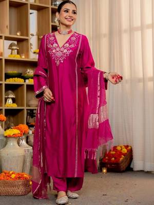 Women Ethnic Motifs Embroidered Regular Thread Work Kurta with Palazzos & With Dupatta 7