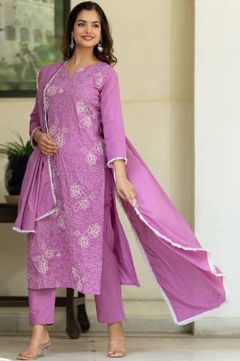 Women Ethnic Motifs Embroidered Regular Thread Work Kurta with Trousers & With Dupatta