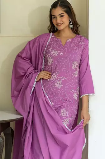 Women Ethnic Motifs Embroidered Regular Thread Work Kurta with Trousers & With Dupatta