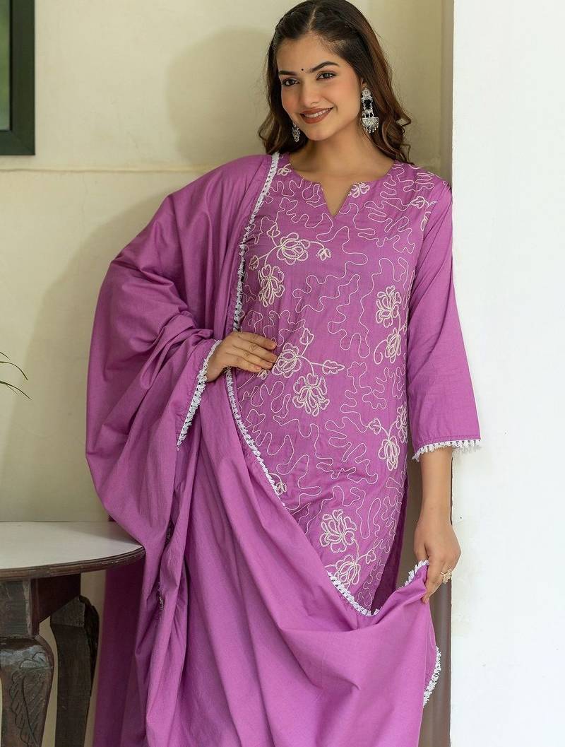 Women Ethnic Motifs Embroidered Regular Thread Work Kurta with Trousers & With Dupatta