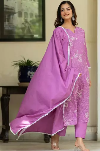Women Ethnic Motifs Embroidered Regular Thread Work Kurta with Trousers & With Dupatta