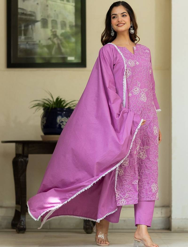 Women Ethnic Motifs Embroidered Regular Thread Work Kurta with Trousers & With Dupatta