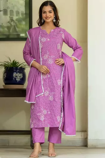 Women Ethnic Motifs Embroidered Regular Thread Work Kurta with Trousers & With Dupatta
