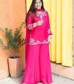 Women Ethnic Motifs Embroidered Regular Thread Work Silk Crepe Kurta with Palazzos & With Dupatta