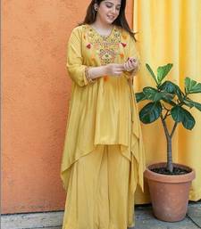 Women Ethnic Motifs Embroidered Tiered Thread Work Silk Crepe Kurta with Palazzos