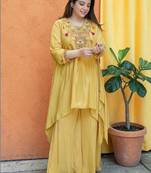 Women Ethnic Motifs Embroidered Tiered Thread Work Silk Crepe Kurta with Palazzos