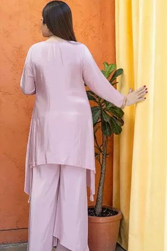 Women Ethnic Motifs Embroidered Regular Thread Work Silk Crepe Kurta with Palazzos