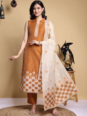 Ethnic Motifs Printed Regular Thread Work Kurta with Trousers & With Dupatta 1