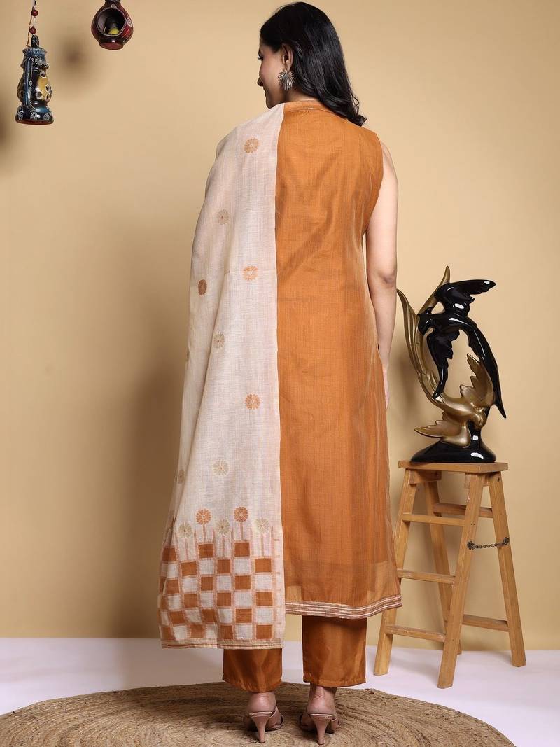 Ethnic Motifs Printed Regular Thread Work Kurta with Trousers & With Dupatta