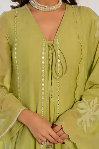 Women Empire Mirror Work Chanderi Silk Kurta with Palazzos & With Dupatta