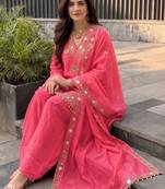 Women Ethnic Motifs Embroidered Regular Mirror Work Pure Silk Kurta with Patiala & With Dupatta