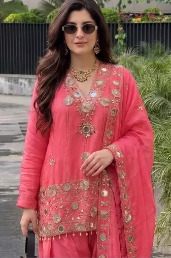 Women Ethnic Motifs Embroidered Regular Mirror Work Pure Silk Kurta with Patiala & With Dupatta