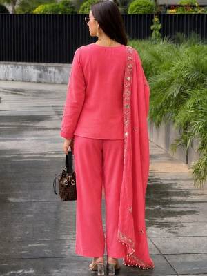 Women Ethnic Motifs Embroidered Regular Mirror Work Pure Silk Kurta with Patiala & With Dupatta 4
