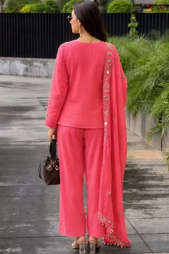 Women Ethnic Motifs Embroidered Regular Mirror Work Pure Silk Kurta with Patiala & With Dupatta