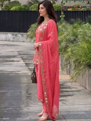 Women Ethnic Motifs Embroidered Regular Mirror Work Pure Silk Kurta with Patiala & With Dupatta 7