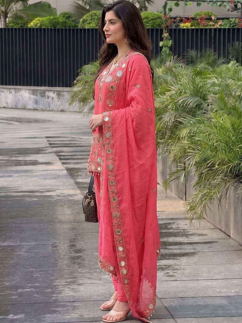 Women Ethnic Motifs Embroidered Regular Mirror Work Pure Silk Kurta with Patiala & With Dupatta