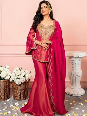 Ethnic Motifs Embroidered Regular Thread Work Kurta with Sharara & With Dupatta 1