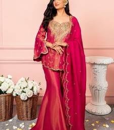 Ethnic Motifs Embroidered Regular Thread Work Kurta with Sharara & With Dupatta