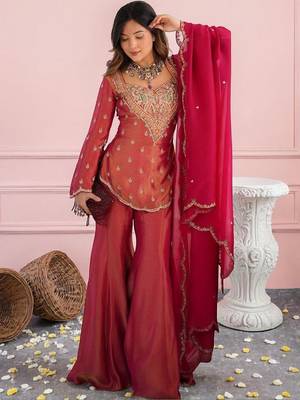 Ethnic Motifs Embroidered Regular Thread Work Kurta with Sharara & With Dupatta 2