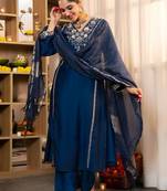Women Ethnic Motifs Embroidered Regular Thread Work Kurta with Palazzos & With Dupatta