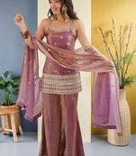 Women Ethnic Motifs Embroidered Regular Kurta with Sharara & With Dupatta