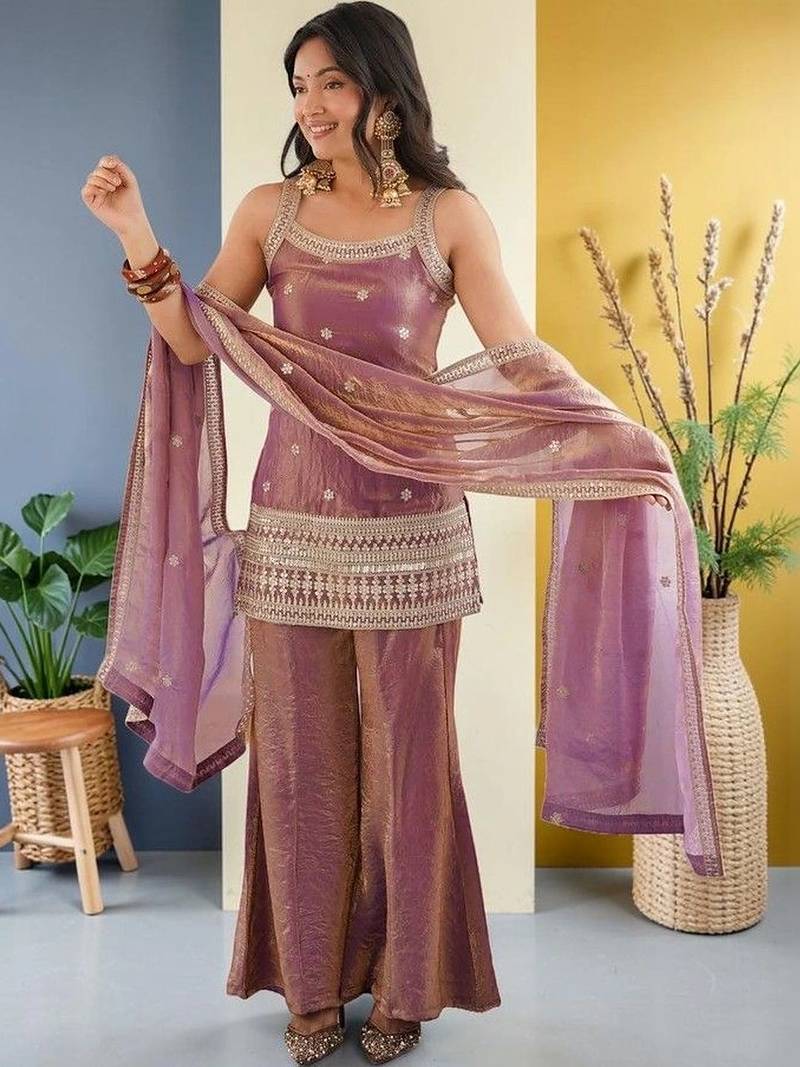 Women Ethnic Motifs Embroidered Regular Kurta with Sharara & With Dupatta