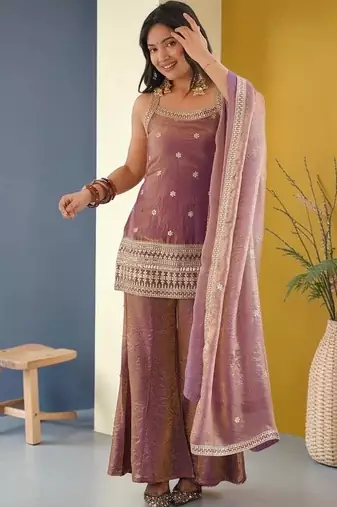 Women Ethnic Motifs Embroidered Regular Kurta with Sharara & With Dupatta