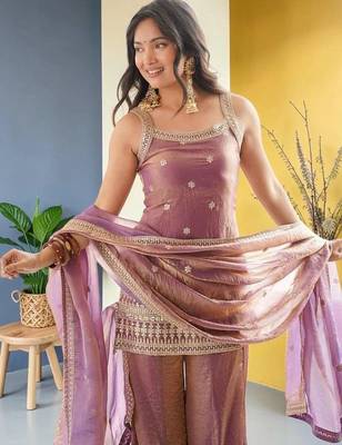 Women Ethnic Motifs Embroidered Regular Kurta with Sharara & With Dupatta 3