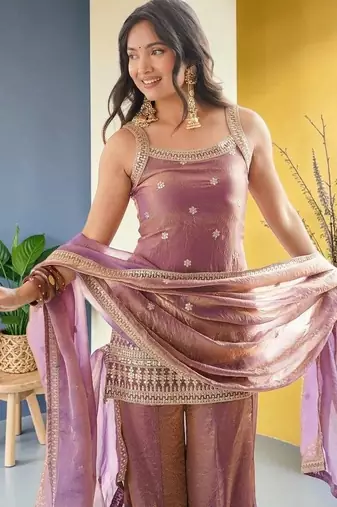 Women Ethnic Motifs Embroidered Regular Kurta with Sharara & With Dupatta