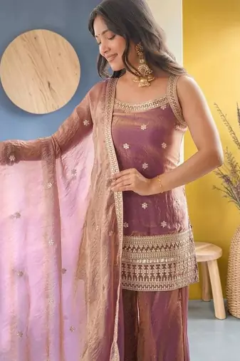 Women Ethnic Motifs Embroidered Regular Kurta with Sharara & With Dupatta