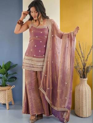 Women Ethnic Motifs Embroidered Regular Kurta with Sharara & With Dupatta 6