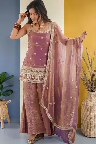 Women Ethnic Motifs Embroidered Regular Kurta with Sharara & With Dupatta