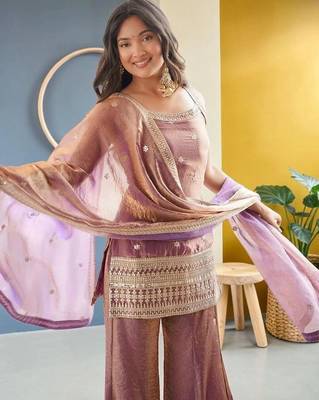 Women Ethnic Motifs Embroidered Regular Kurta with Sharara & With Dupatta 7