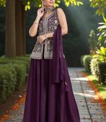Women Ethnic Motifs Embroidered Regular Silk Georgette Kurti with Palazzos & With Dupatta