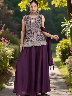 Women Ethnic Motifs Embroidered Regular Silk Georgette Kurti with Palazzos & With Dupatta 4