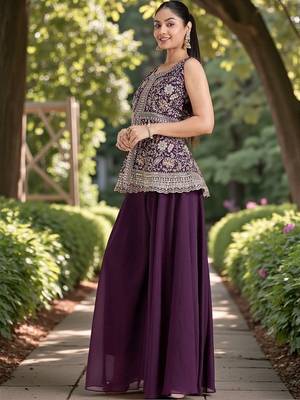 Women Ethnic Motifs Embroidered Regular Silk Georgette Kurti with Palazzos & With Dupatta 6