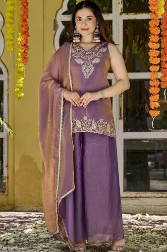 Women Ethnic Motifs Embroidered Regular Thread Work Kurta with Palazzos & With Dupatta