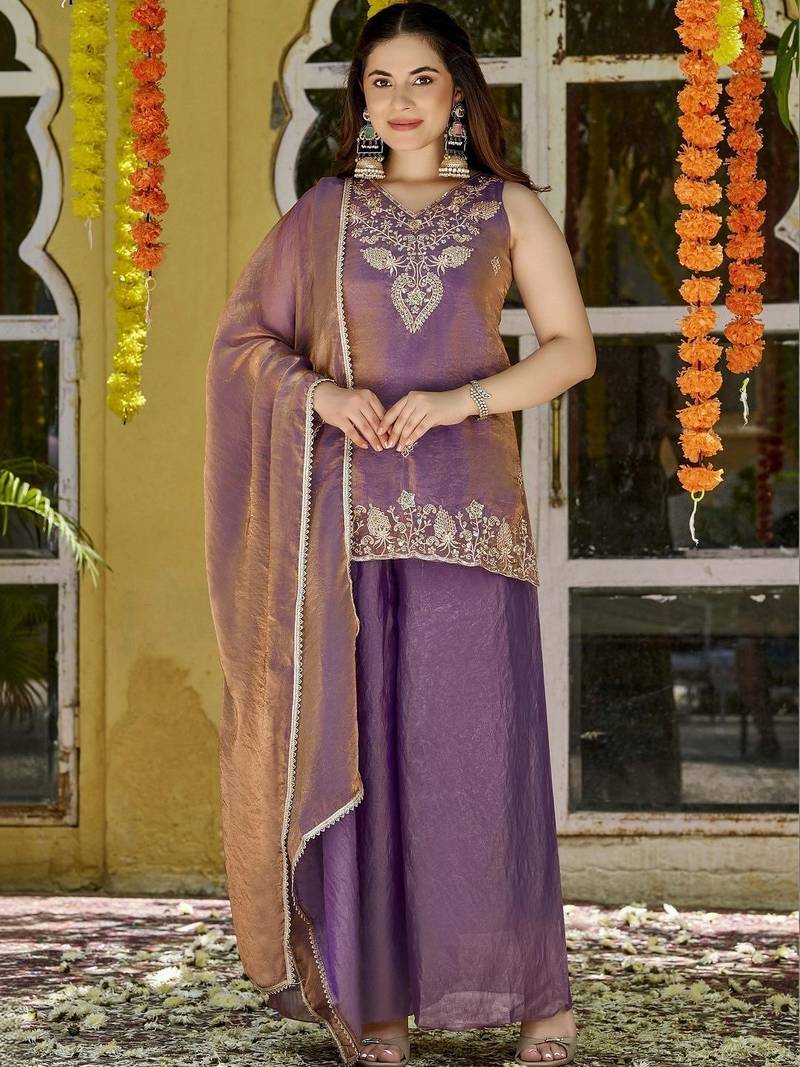 Women Ethnic Motifs Embroidered Regular Thread Work Kurta with Palazzos & With Dupatta