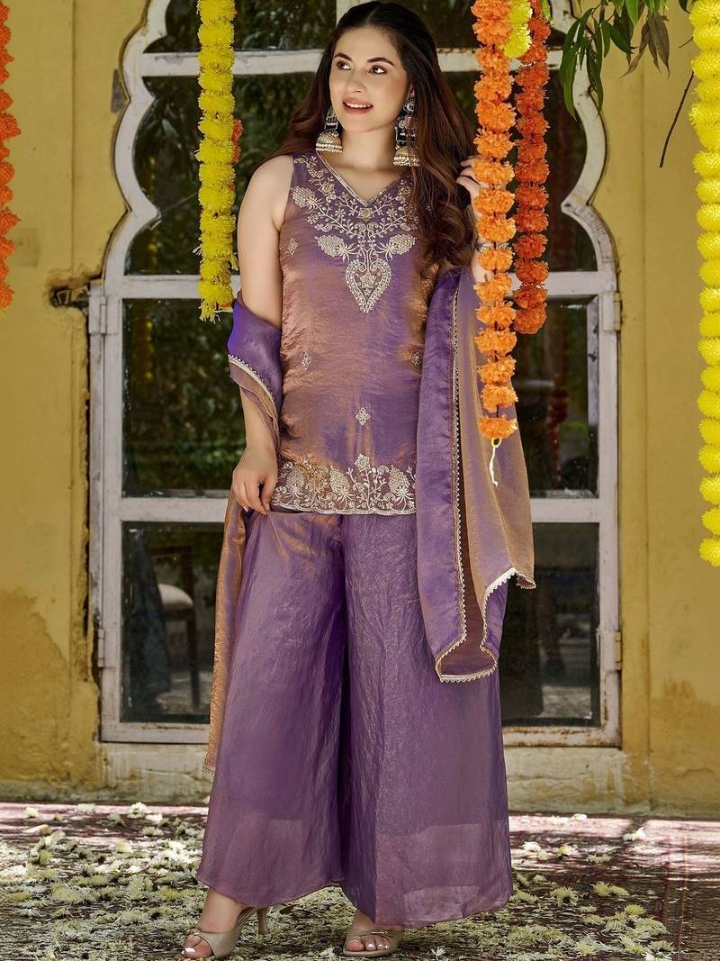 Women Ethnic Motifs Embroidered Regular Thread Work Kurta with Palazzos & With Dupatta