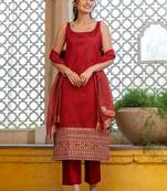 Women Ethnic Motifs Embroidered Regular Kurta with Trousers & With Dupatta